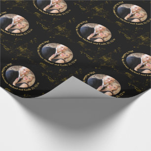 PHOTO Bröllop-årsdagen GIFT WRAP Black guld Presentpapper