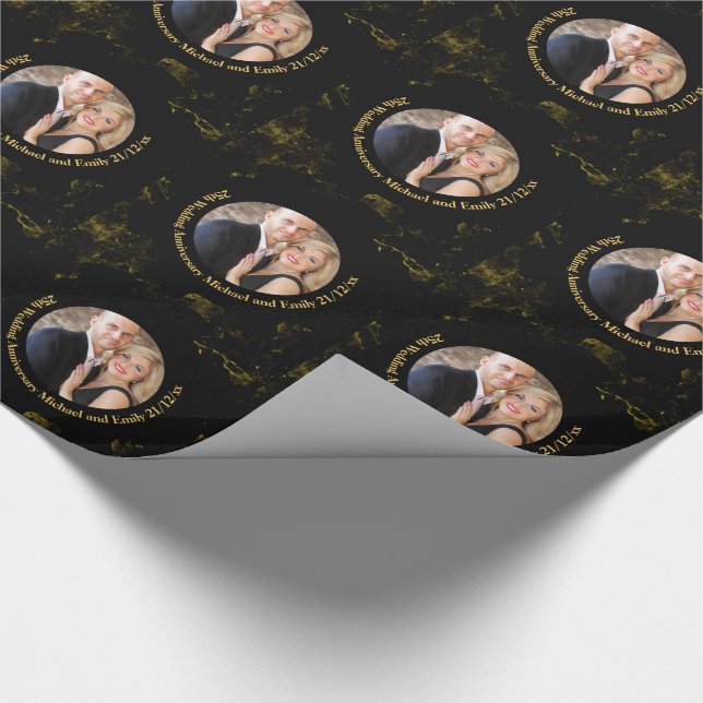 PHOTO Bröllop-årsdagen GIFT WRAP Black guld Presentpapper (Hörn)
