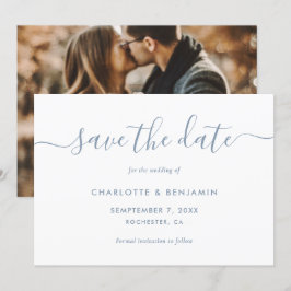 Photo Bröllop Elegant Script Dusty Blue Bröllop Meddelande