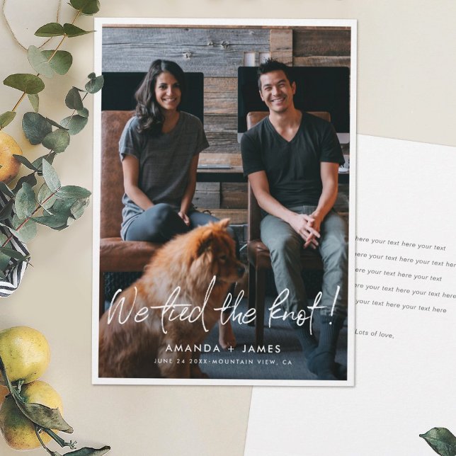 Photo Bröllop Elopement Card med modernt skript Meddelande (Skapare uppladdad)