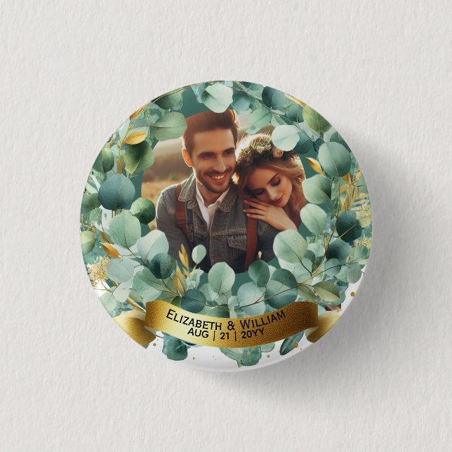PHOTO Bröllop Gift Newlyweds-årsdagen Par Knapp (Framsida)