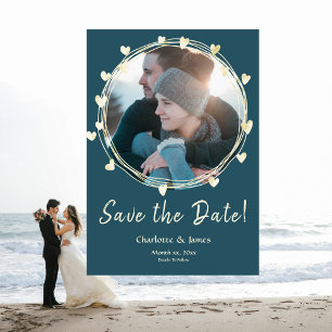 Photo Bröllop spara datum Golden Hearts Datumet