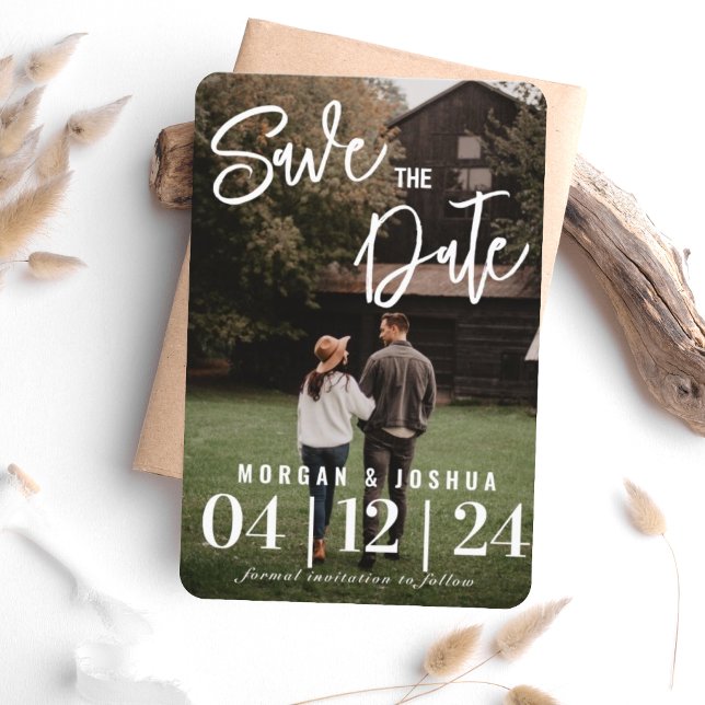 Photo Bröllop spara datum Magnet | Faux Vellum (Skapare uppladdad)