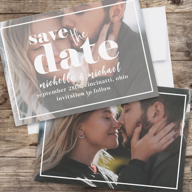 Photo Bröllop spara datum Modern Minimalist Spara Datumet (Photo overlay bold typography wedding save the date card.)