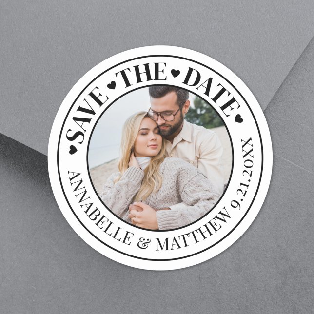 Photo Bröllop spara datum Runt Klistermärke (Photo Wedding Save The Date Classic Round Sticker)