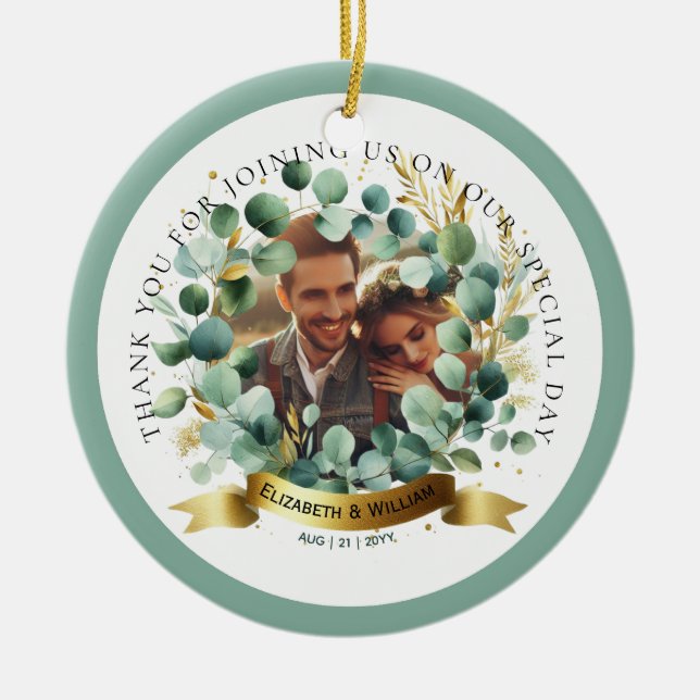 PHOTO Bröllop Tack Eucalyptus Löv Favor Julgransprydnad Keramik (Framsidan)