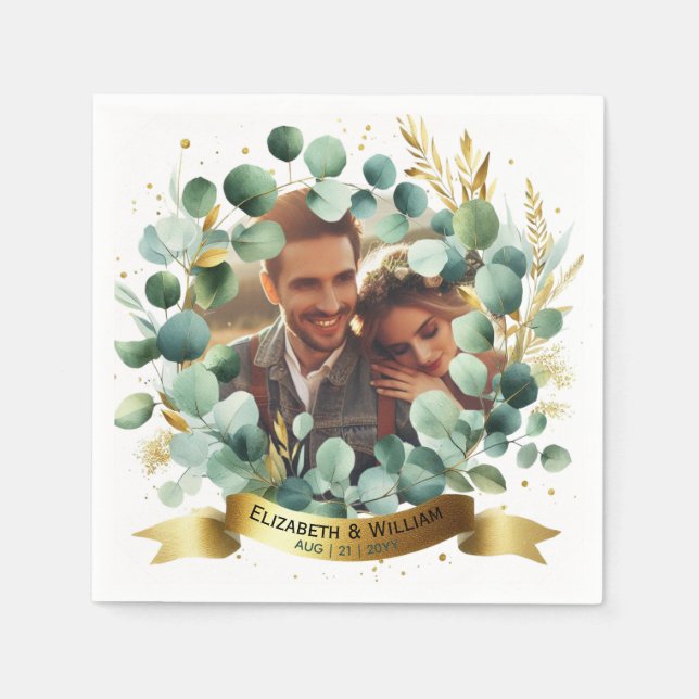 PHOTO Bröllop Tack Eucalyptus Löv Favor Pappersservett (Framsidan)