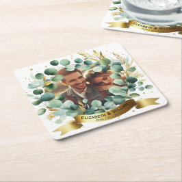 PHOTO Bröllop Tack Eucalyptus Löv Favor Underlägg Papper Kvadrat