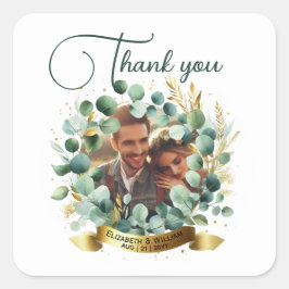 PHOTO Bröllop Tack Eucalyptus Löv Gift Fyrkantigt Klistermärke