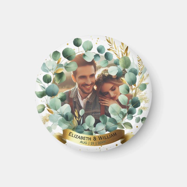 PHOTO Bröllop Tack Eucalyptus Löv Gift Magnet (Framsidan)