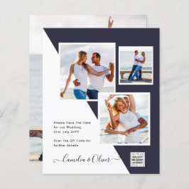 PHOTO-bröllopsinbjudan QR-kod Spara datum BLUE