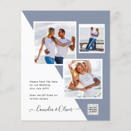 PHOTO-bröllopsinbjudan QR-kod Spara datum BLUE Flygblad