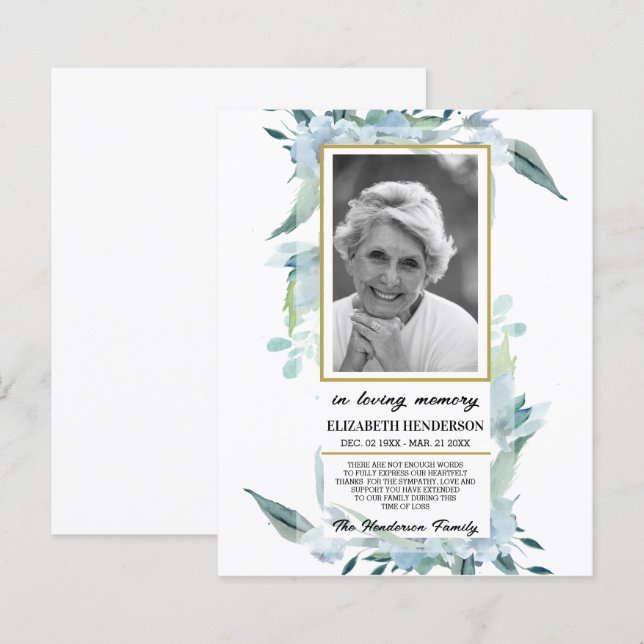 PHOTO Budget Sympathy In Loving Memory. (Fram/baksida)