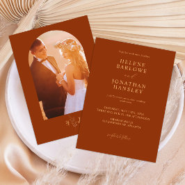 Photo Burnt Orange Terracotta Monogram Bröllop Inbjudningar