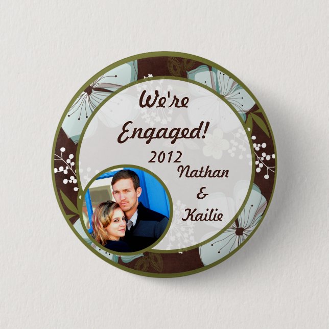 Photo Button Hawaiian Blue Flower Knapp (Framsida)