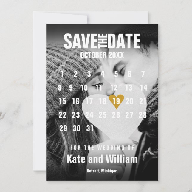 Photo Calendar Elegant Guld Heart Modern Spara Datumet (Framsida)