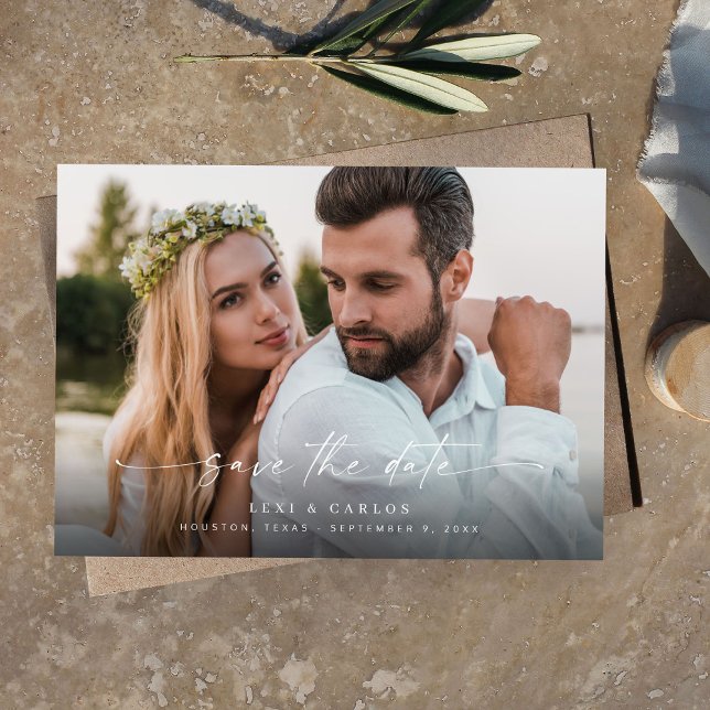 Photo & Calligraphy 3 Mod Horiz V2 Spara datum Inbjudningar (Skapare uppladdad)