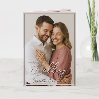 Photo & Calligraphy Folded Minimalist Wedding Inbjudan