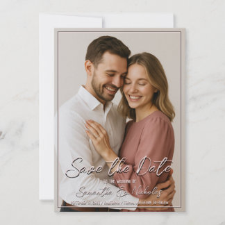 Photo & Calligraphy Minimalist Blush Save the Date Inbjudningar