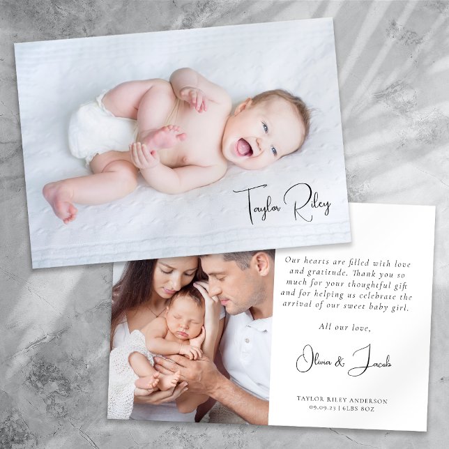 Photo Calligraphy Namn Birth Stats Nyfödd bebis Tack Kort (Skapare uppladdad)