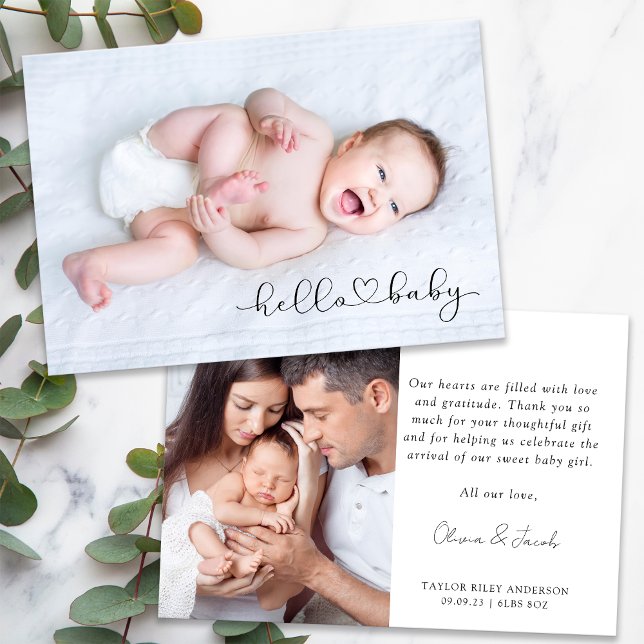 Photo Calligraphy Namn Birth Stats Nyfödd bebis Tack Kort (Skapare uppladdad)