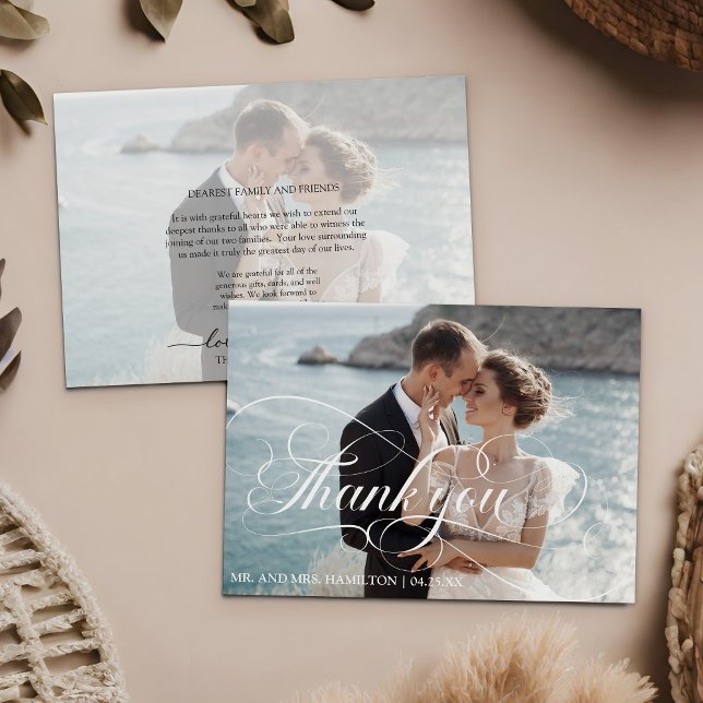 Photo Calligraphy Script Wedding Thank You Card Inbjudningar (Photo Calligraphy Script Wedding Thank You Card)
