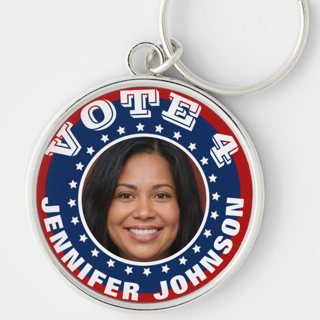 Photo Campaign Template Custom Button Rund Silverfärgad Nyckelring (Framsidan)