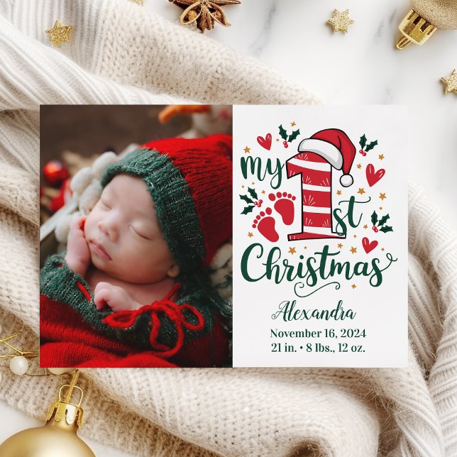 Photo Candy cane Baby 1:a jul Julkort (Skapare uppladdad)