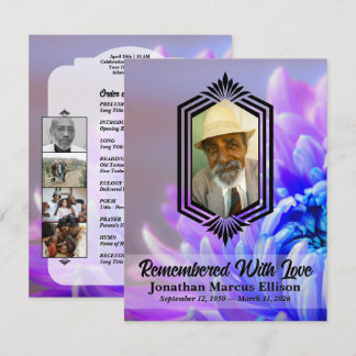 Photo Celebration of Life with Blue Chrysanthemum Inbjudningar