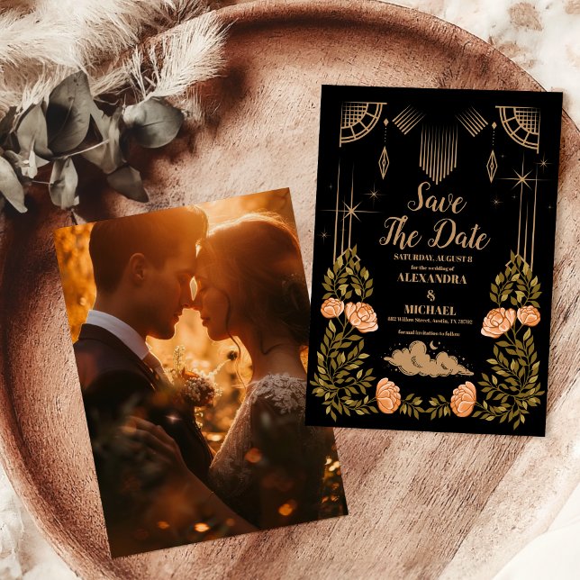 Photo Celestial Midnight Black Stars Bröllop Spara Datumet (Skapare uppladdad)