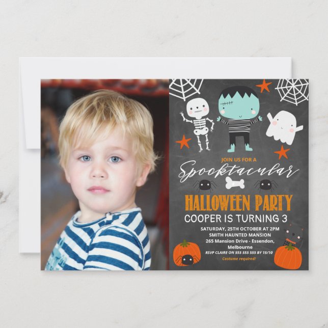 Photo Chalkboard Halloween fest Birthday Inbjudningar (Framsida)