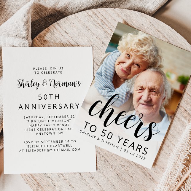 Photo Cheers Black Script 50th Anniversary Party Inbjudningar (Skapare uppladdad)