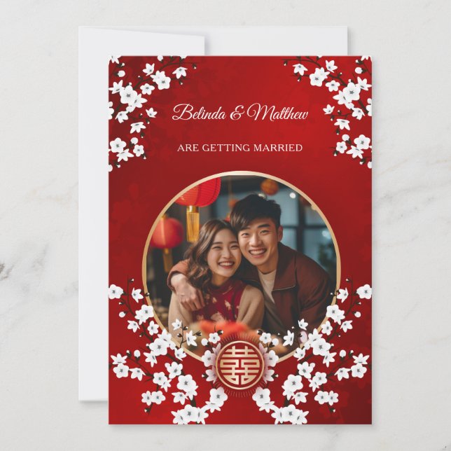 Photo Cherry Blommar Chinese Bröllop Inbjudningar (Framsida)