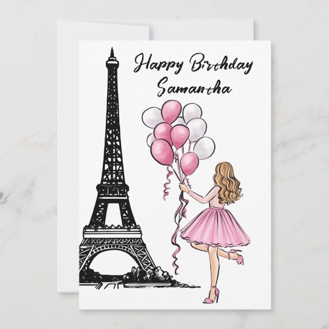 Photo Chic Eiffel Torn, Balloons Paris Birthday Kort (Framsida)