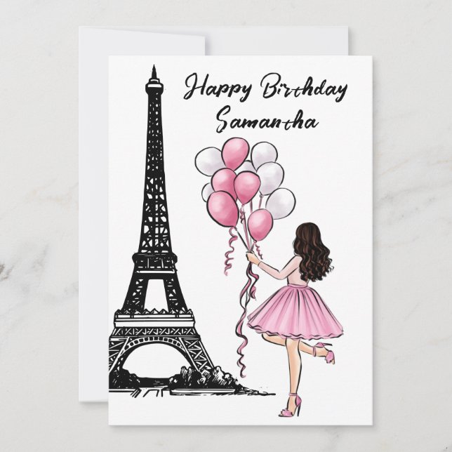 Photo Chic Eiffel Torn, Balloons Paris Birthday Kort (Framsida)