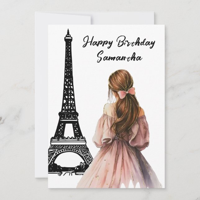 Photo Chic Eiffel Torn Bow Girl Paris Birthday Kort (Framsida)
