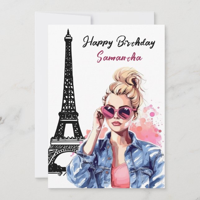 Photo Chic Eiffel Torn Chic Girl Paris Birthday Kort (Framsida)
