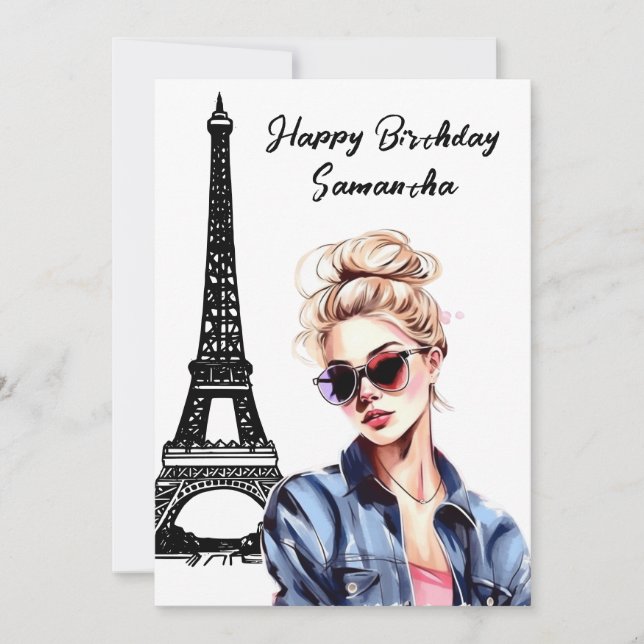 Photo Chic Eiffel Torn Chic Girl Paris Birthday Kort (Framsida)