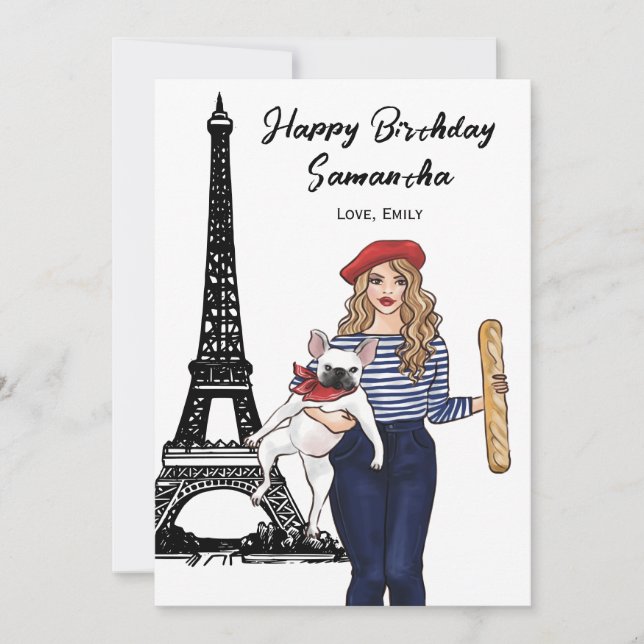 Photo Chic Eiffel Torn, Fransk Bulldog Birthday Kort (Framsida)