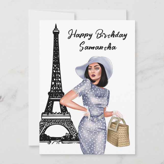 Photo Chic Eiffel Torn Fransk Girl Paris Birthday Kort (Framsida)