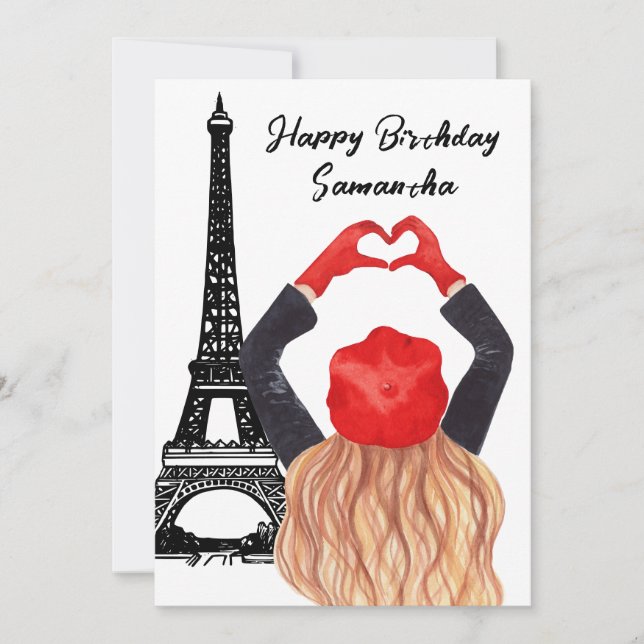 Photo Chic Eiffel Torn Girl Heart Paris Birthday Kort (Framsida)