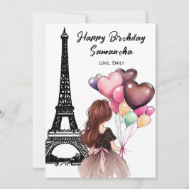 Photo Chic Eiffel Torn, Heart Balloths Birthday Kort