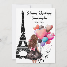 Photo Chic Eiffel Torn, Heart Balloths Birthday Kort