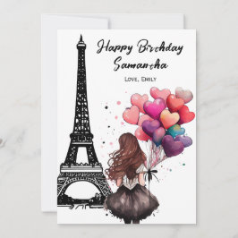 Photo Chic Eiffel Torn, Heart Balloths Birthday Kort