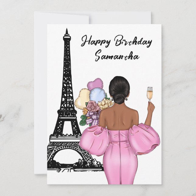 Photo Chic Eiffel Torn Rosa Girl Paris Birthday Kort (Framsida)