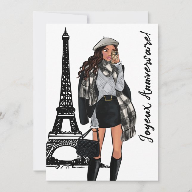 Photo Chic Eiffel Torn, Trendiget Paris Birthday Kort (Framsida)