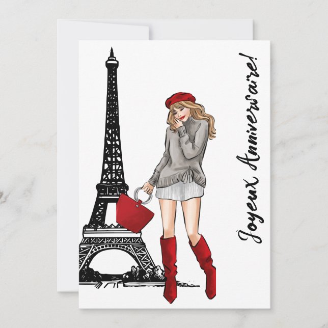 Photo Chic Eiffel Torn, Trendiget Paris Birthday Kort (Framsida)