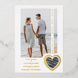 Photo Chic Elegant Navy Blue & Golden Heart Couple