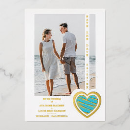 Photo Chic Elegant Turquoise & Golden Heart Couple