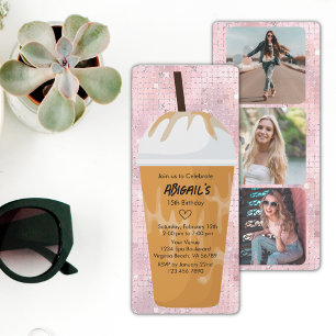 Photo Chic Trendig Glam Rosa Iced Coffee Birthday Inbjudningar